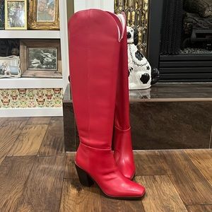 Red leather boots